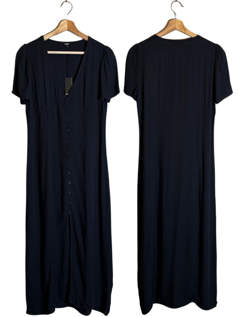 Monrow Revolve Crepe Button-Down Midi Dress Women's Small Black V-Neck Flowy NWT - Picture 3 of 13